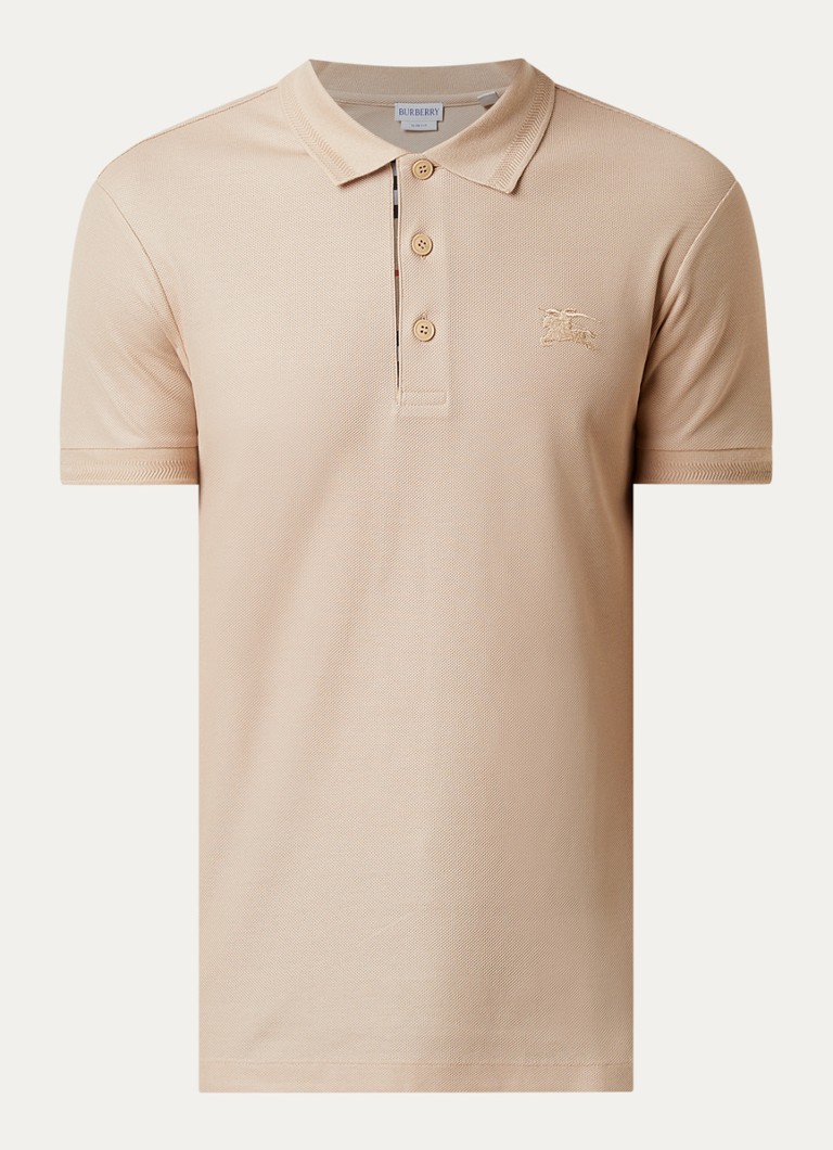 Burberry Heren Eddie slim fit polo van piqué katoen met logoborduring in de kleur Beige, maat: S