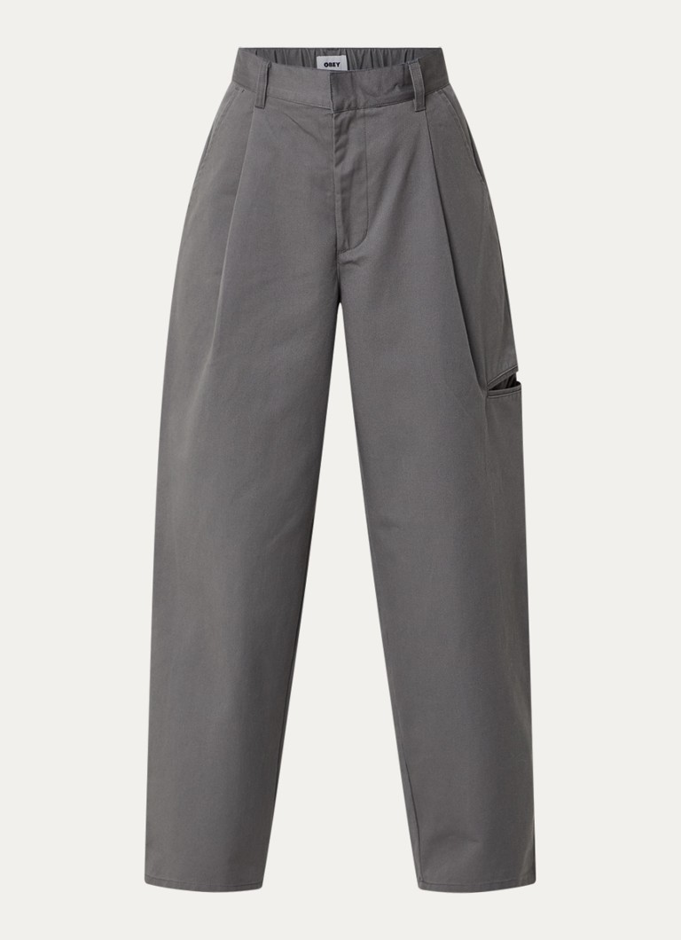 Obey Dames Arden high waist wide fit chino met steekzakken in de kleur Antraciet, maat: W 28