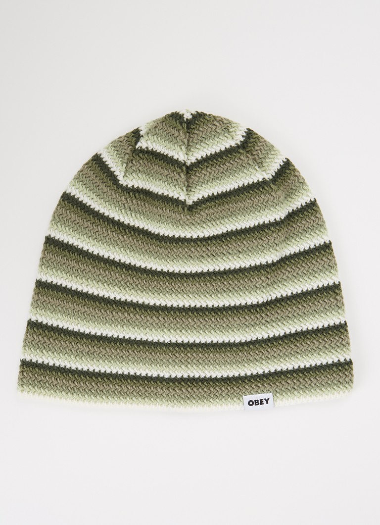 Obey Dames Broadcast muts met streepprint in de kleur Groen, maat: ONE SIZE