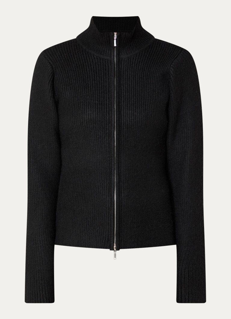 Obey Dames Ribgebreid vest met ritssluiting in de kleur Zwart, maat: L