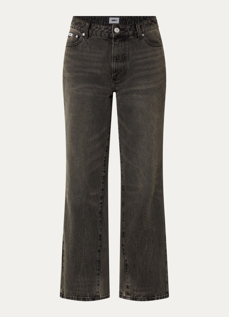 Obey Dames Elara high waist wide fit jeans met gekleurde wassing in de kleur Antraciet, maat: W 28