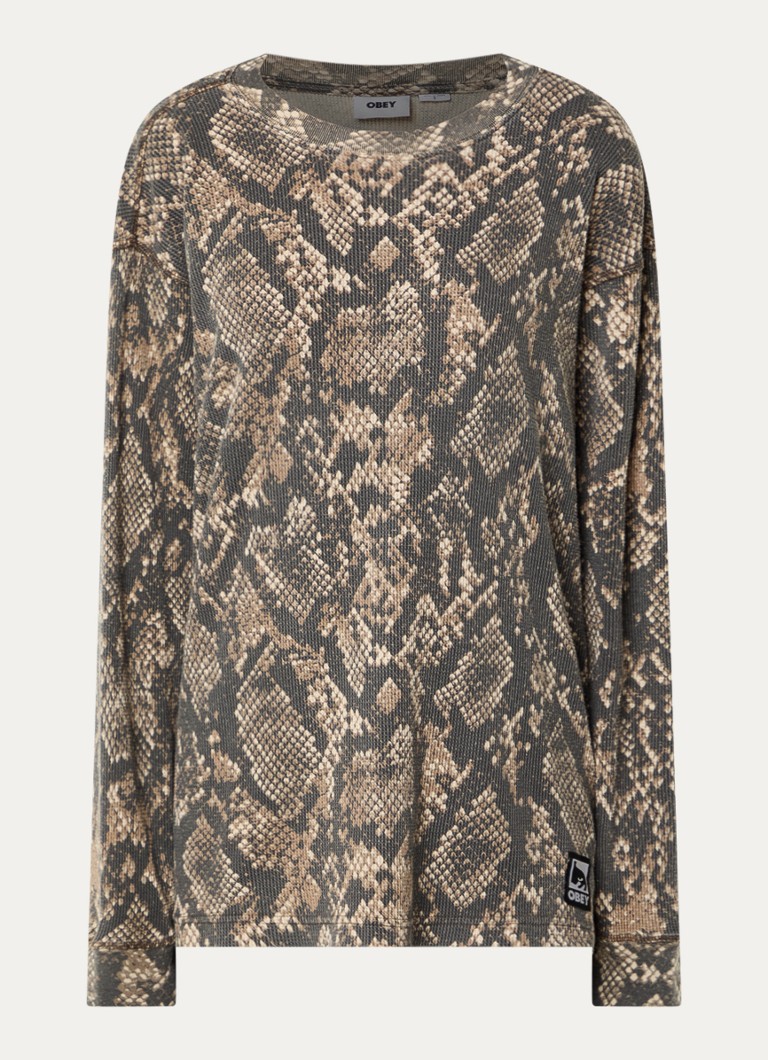 Obey Dames Longsleeve met slangenprint en structuur in de kleur Bruin, maat: L