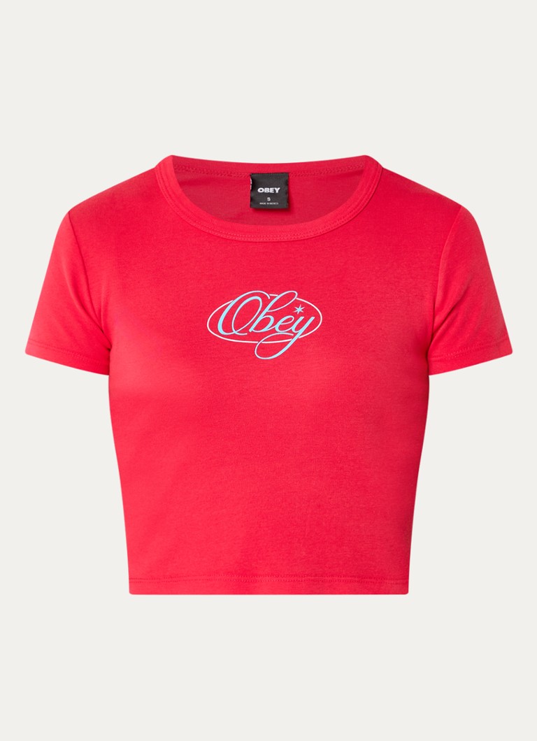 Obey Dames Scripty T-shirt met logo in de kleur Rood, maat: S
