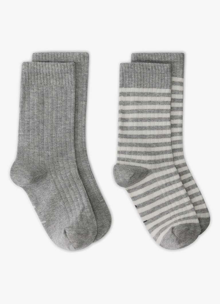 Gray Label Jongens Ribgebreide sokken in 2-pack in de kleur Lichtgrijs