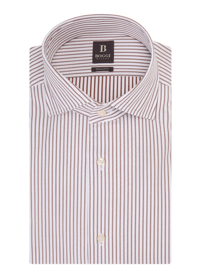 Boggi Milano Heren Regular fit overhemd met streepprint in de kleur Bruin