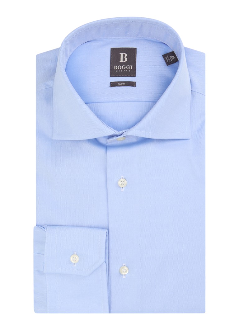 Boggi Milano Heren Slim fit overhemd met cut away kraag in de kleur Lichtblauw