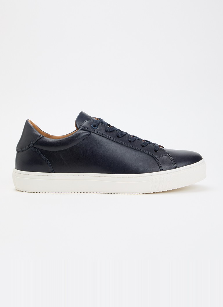 Boggi Milano Heren Sneaker van leer met logo in de kleur Donkerblauw
