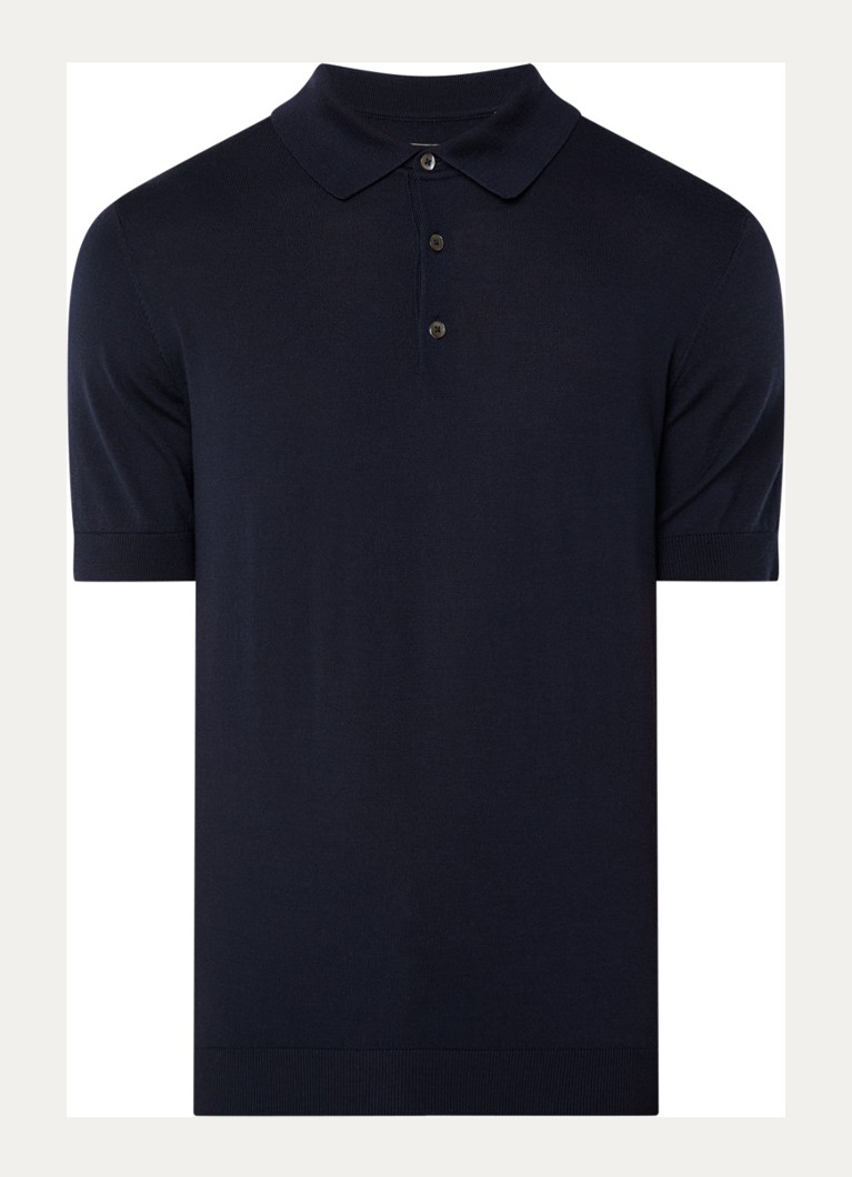Boggi Milano Heren Regular fit polo van wol met stretch in de kleur Donkerblauw