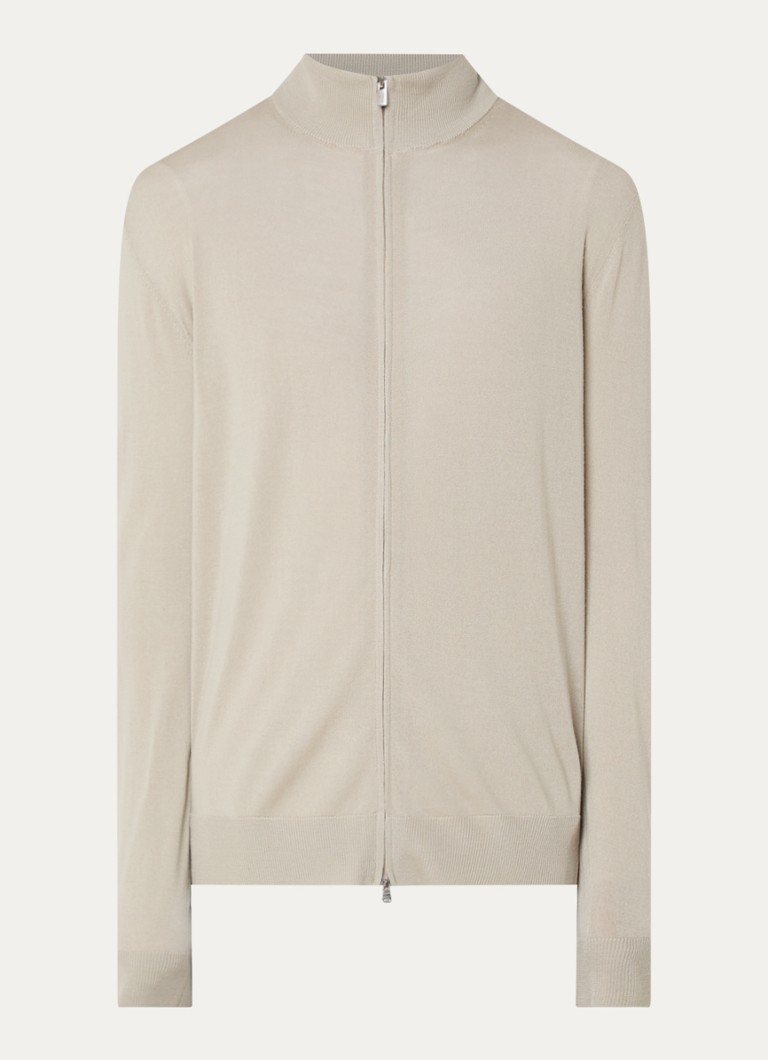 Boggi Milano Heren Fijngebreid vest van wol met opstaande kraag in de kleur Beige