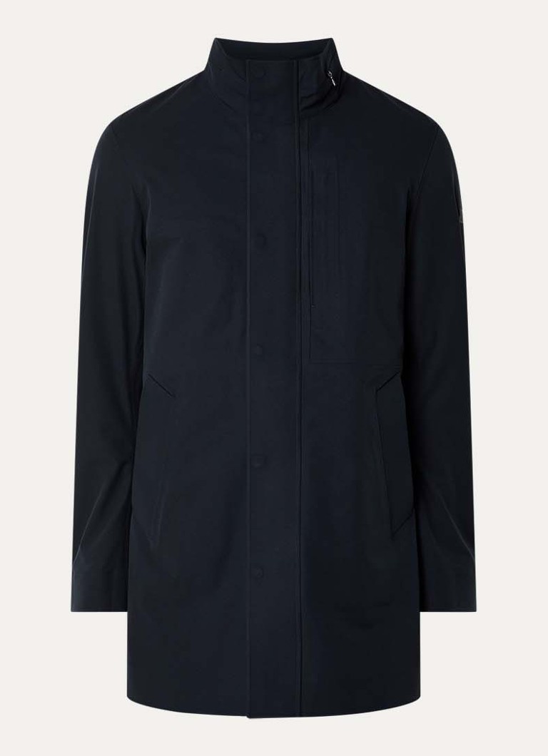 Boggi Milano Heren Softshell jack met opbergbare capuchon en steekzakken in de kleur Donkerblauw
