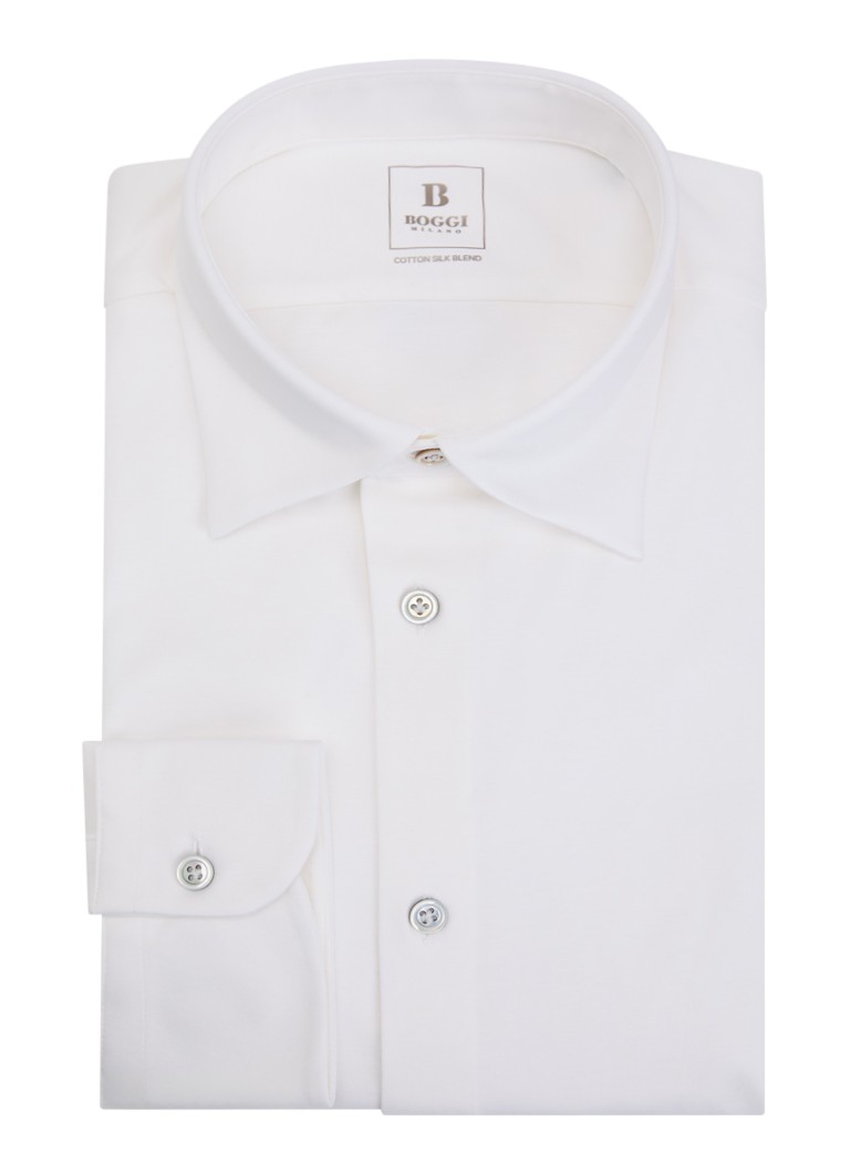 Boggi Milano Heren Regular fit overhemd met kent kraag in zijdeblend in de kleur Wit