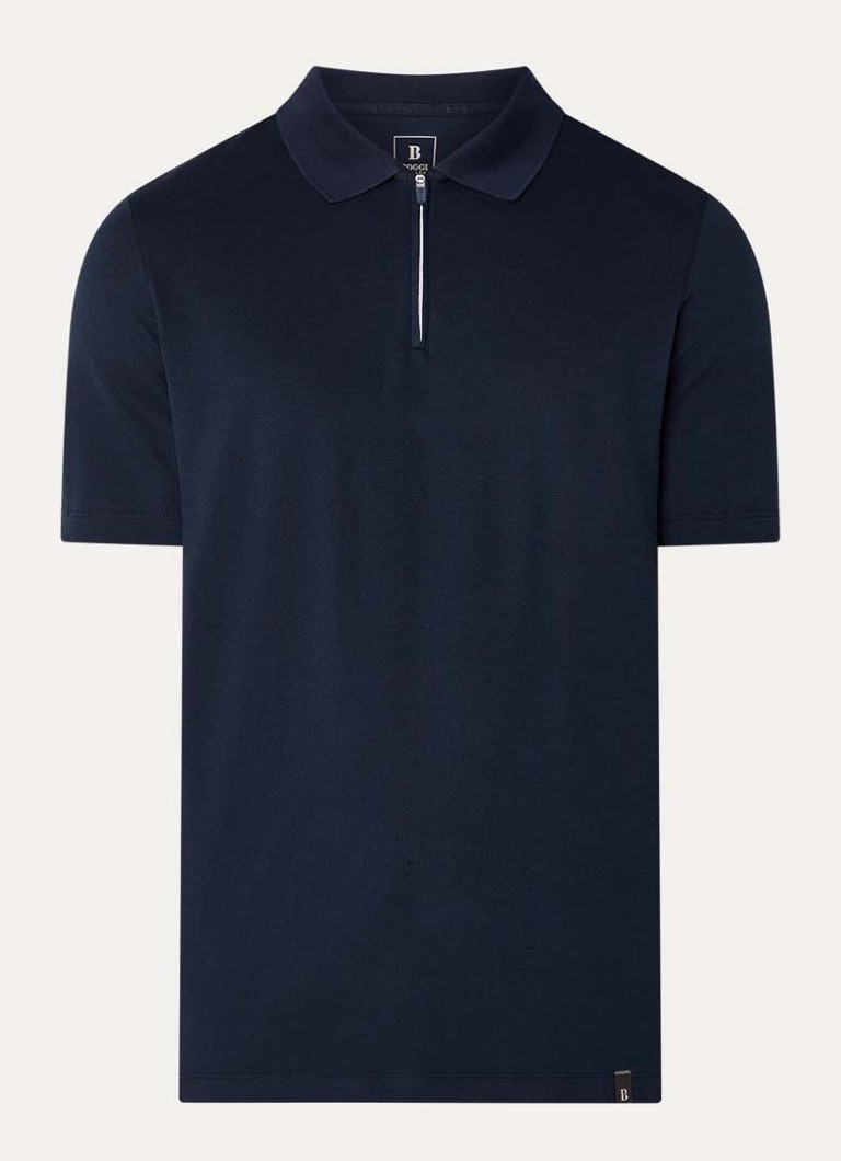 Boggi Milano Heren Regular fit polo met met halve rits in de kleur Donkerblauw