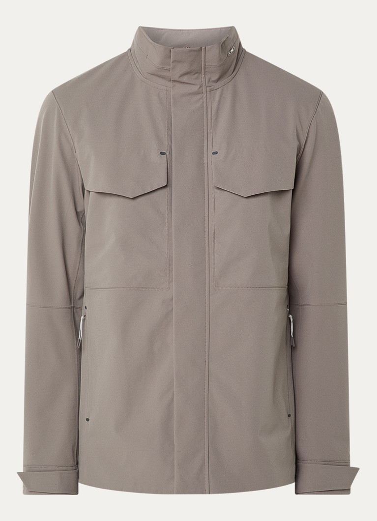 Boggi Milano Heren Softshell jack met opbergbare capuchon en steekzakken in de kleur Bronsgroen