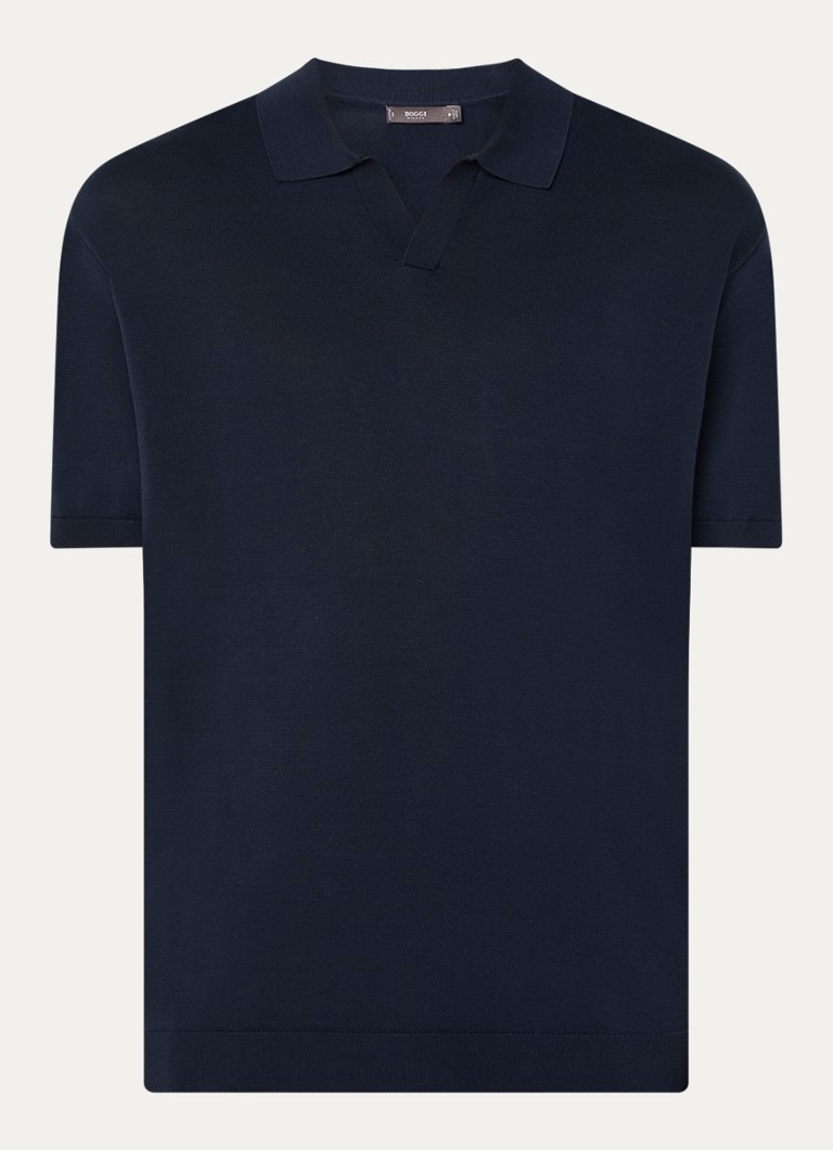 Boggi Milano Heren Fijngebreide regular fit polo in zijdeblend in de kleur Donkerblauw