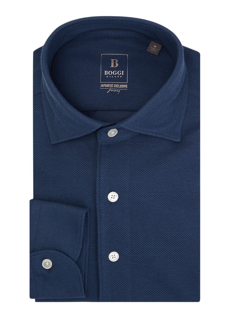 Boggi Milano Heren Regular fit overhemd met stretch in de kleur Donkerblauw