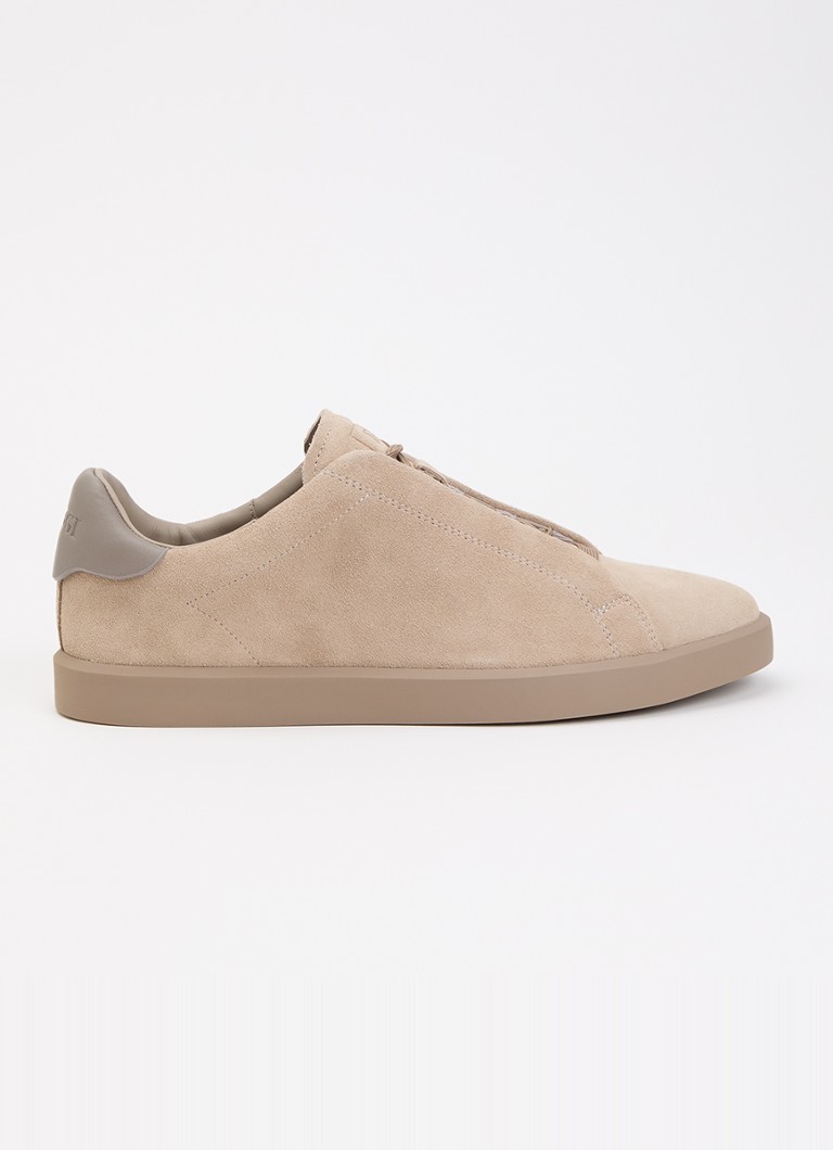 Boggi Milano Heren Essence sneaker van suède met logo in de kleur Zand