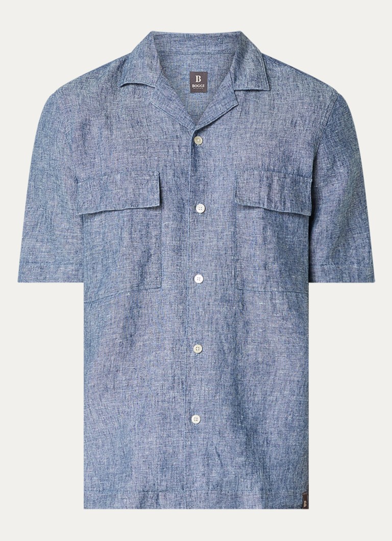 Boggi Milano Heren Regular fit overhemd in linnenblend in de kleur Staalblauw