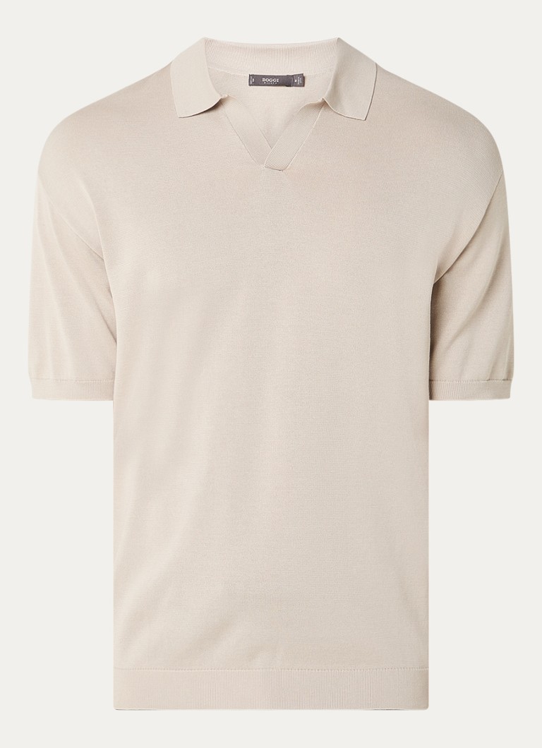 Boggi Milano Heren Fijngebreide regular fit polo in zijdeblend in de kleur Beige