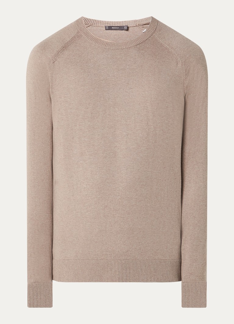 Boggi Milano Heren Fijngebreide pullover in kasjmierblend met ronde hals in de kleur Donkerbeige