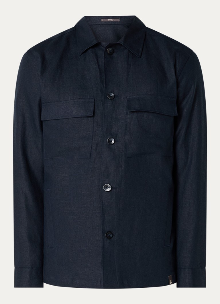Boggi Milano Heren Regular fit overshirt van linnen met borstzakken in de kleur Donkerblauw
