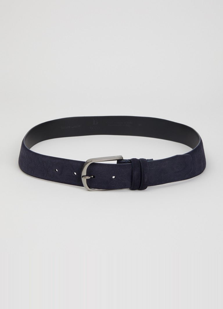 Boggi Milano Heren Riem van suède met bloemenprint in de kleur Donkerblauw