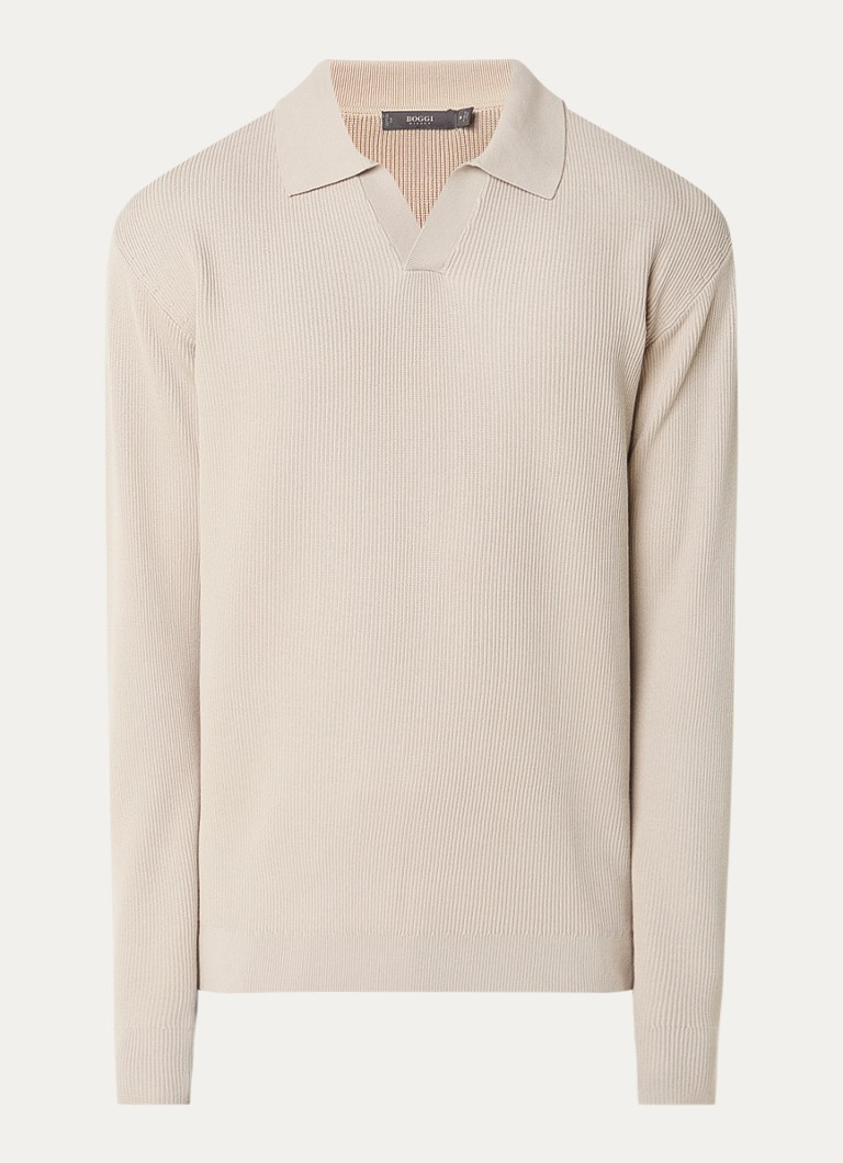 Boggi Milano Heren Fijngebreide trui in zijdeblend met polokraag in de kleur Beige