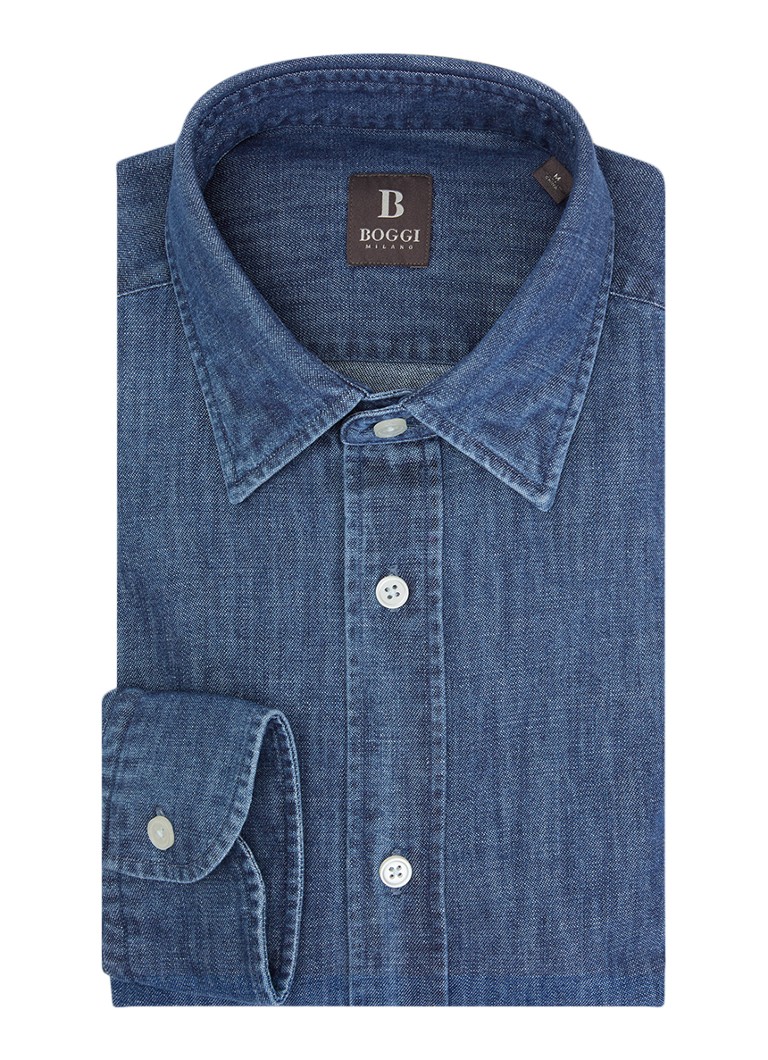 Boggi Milano Heren Regular fit overhemd van denim in de kleur Indigo
