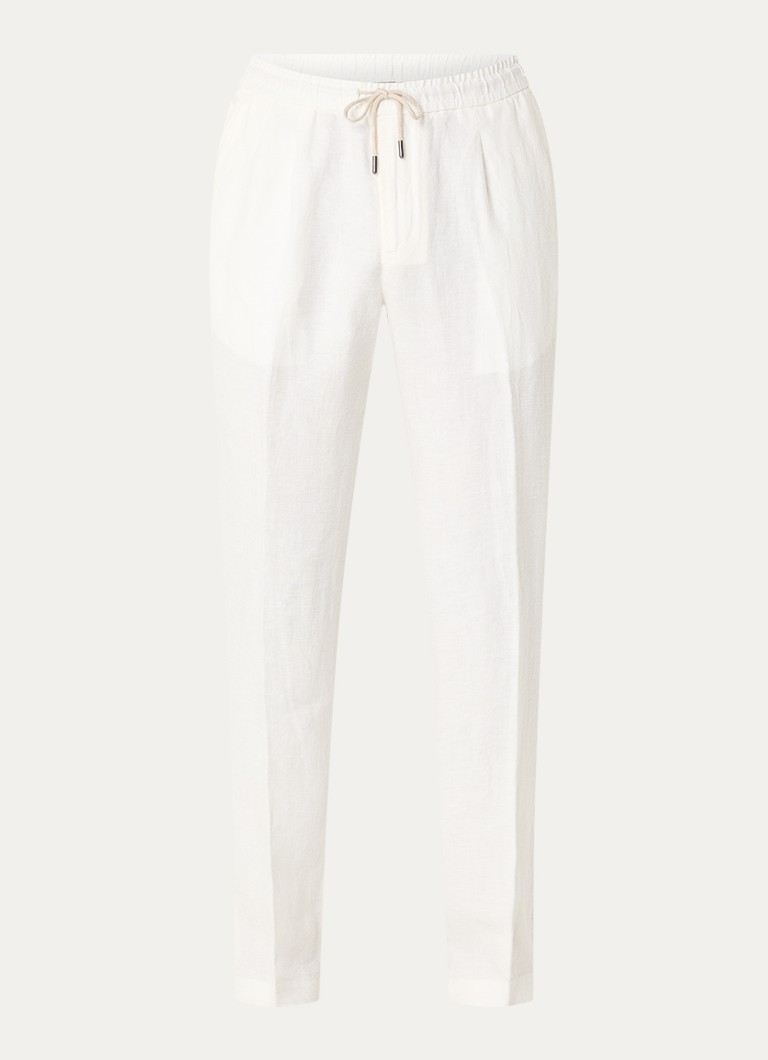 Boggi Milano Heren Straight fit pantalon van linnen met steekzakken in de kleur Gebroken wit