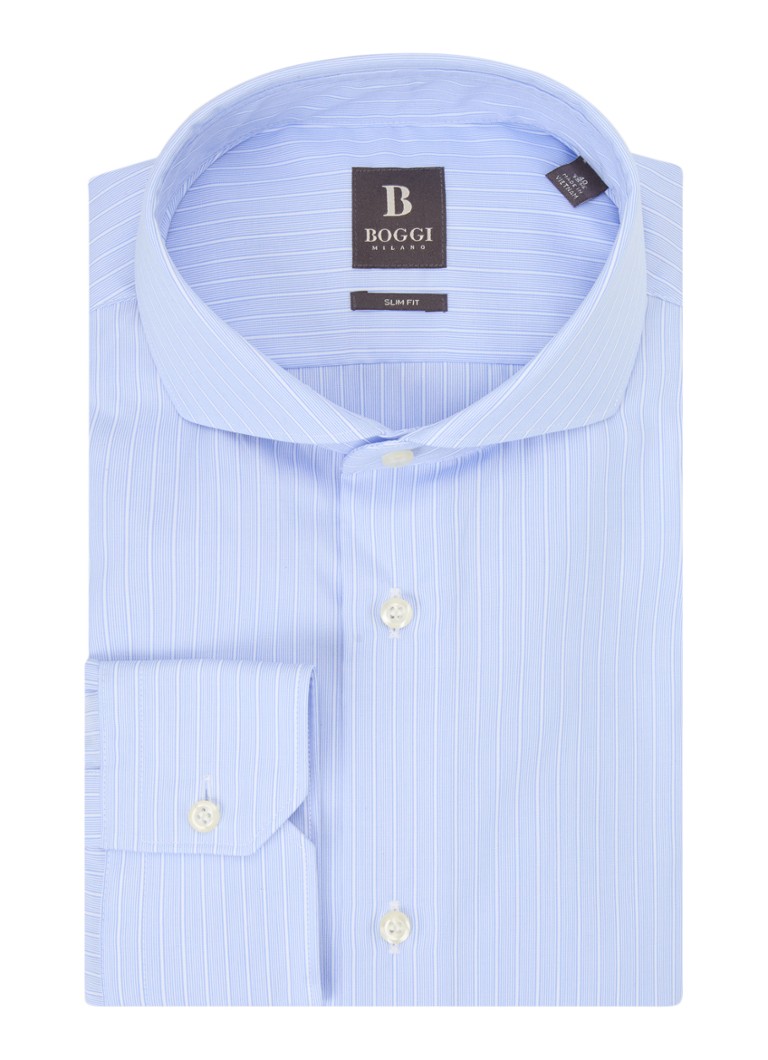 Boggi Milano Heren Slim fit overhemd met streepprint in de kleur Lichtblauw