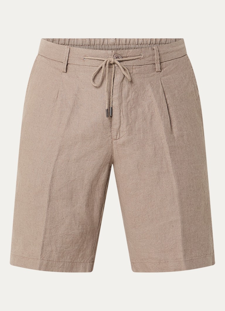 Boggi Milano Heren Straight fit korte broek van linnen met steekzakken in de kleur Zand