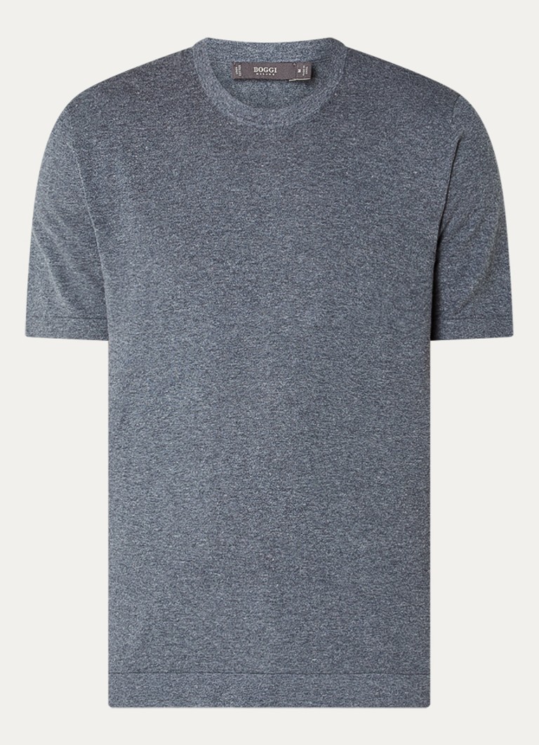Boggi Milano Heren Fijngebreid T-shirt in linnenblend met split in de kleur Grijsmele