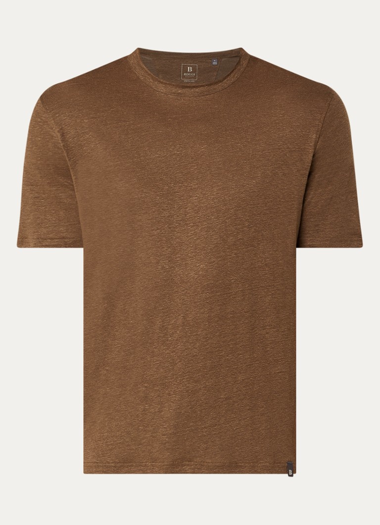 Boggi Milano Heren T-shirt in linnenblend met ronde hals in de kleur Lichtbruin