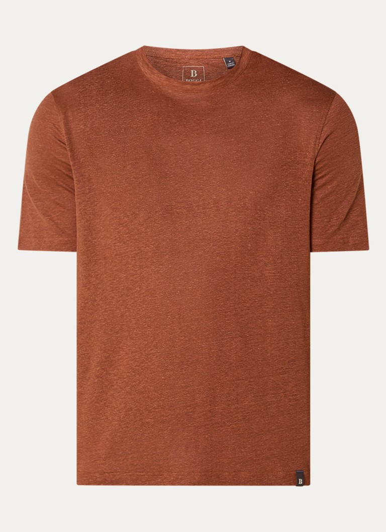 Boggi Milano Heren T-shirt in linnenblend in de kleur Oranjebruin