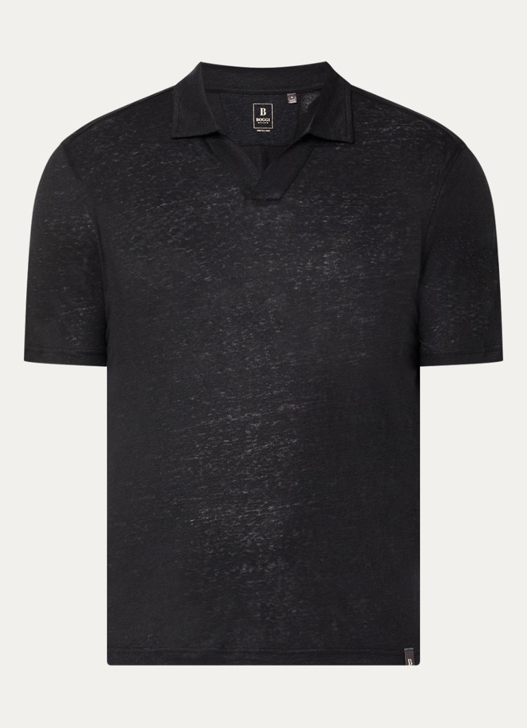 Boggi Milano Heren Regular fit polo in linnenblend in de kleur Zwart