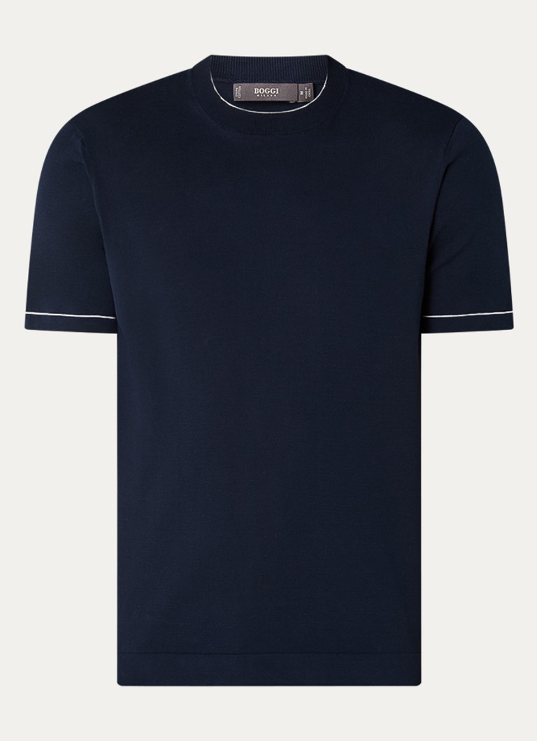 Boggi Milano Heren Fijngebreid T-shirt met ronde hals in de kleur Donkerblauw