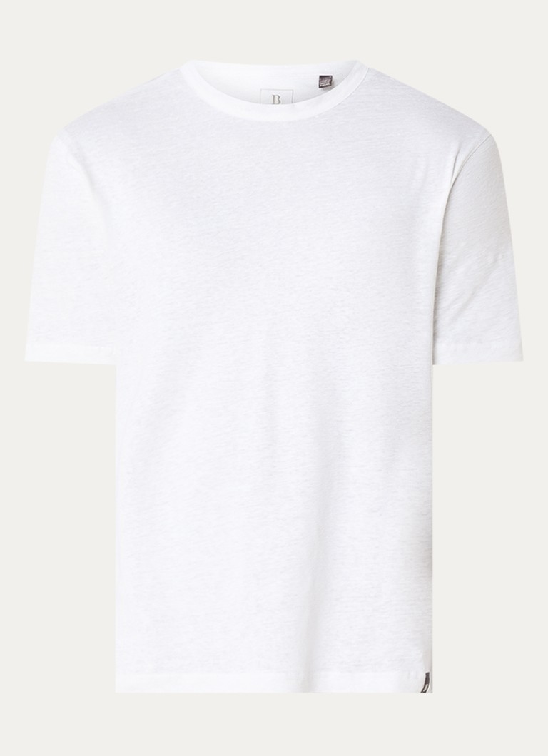 Boggi Milano Heren T-shirt in linnenblend met ronde hals in de kleur Wit