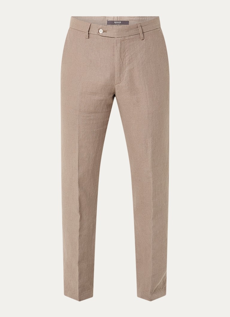 Boggi Milano Heren Straight fit pantalon van linnen met steekzakken in de kleur Zand