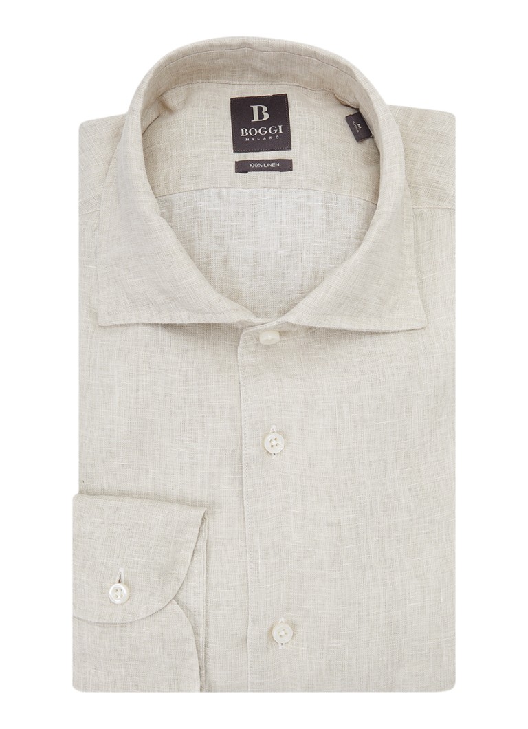 Boggi Milano Heren Regular fit overhemd van linnen in de kleur Zand