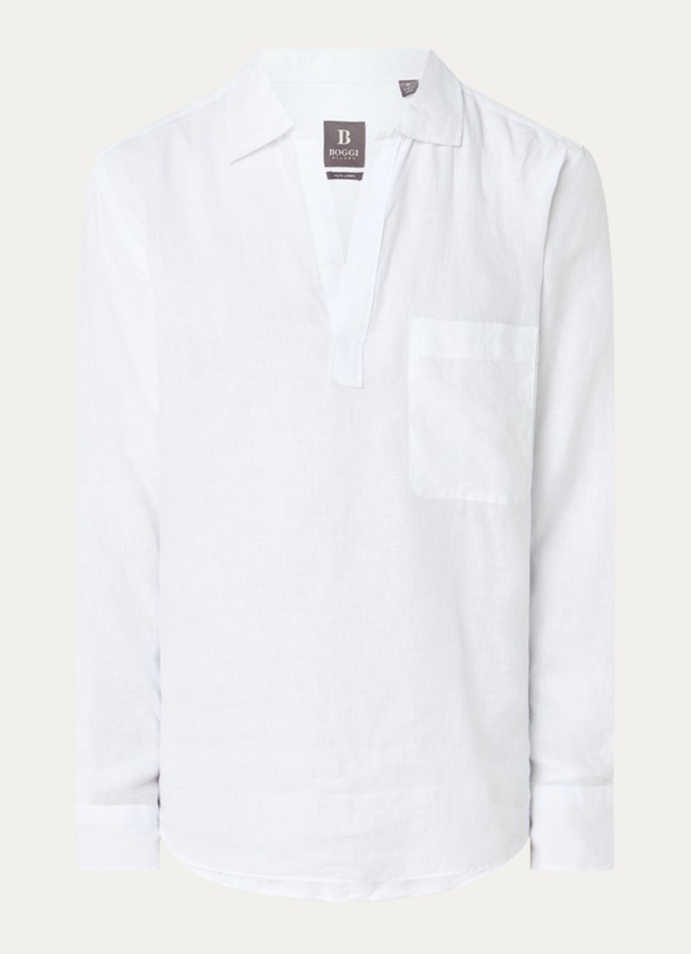 Boggi Milano Heren Regular fit overhemd van linnen met borstzak in de kleur Wit