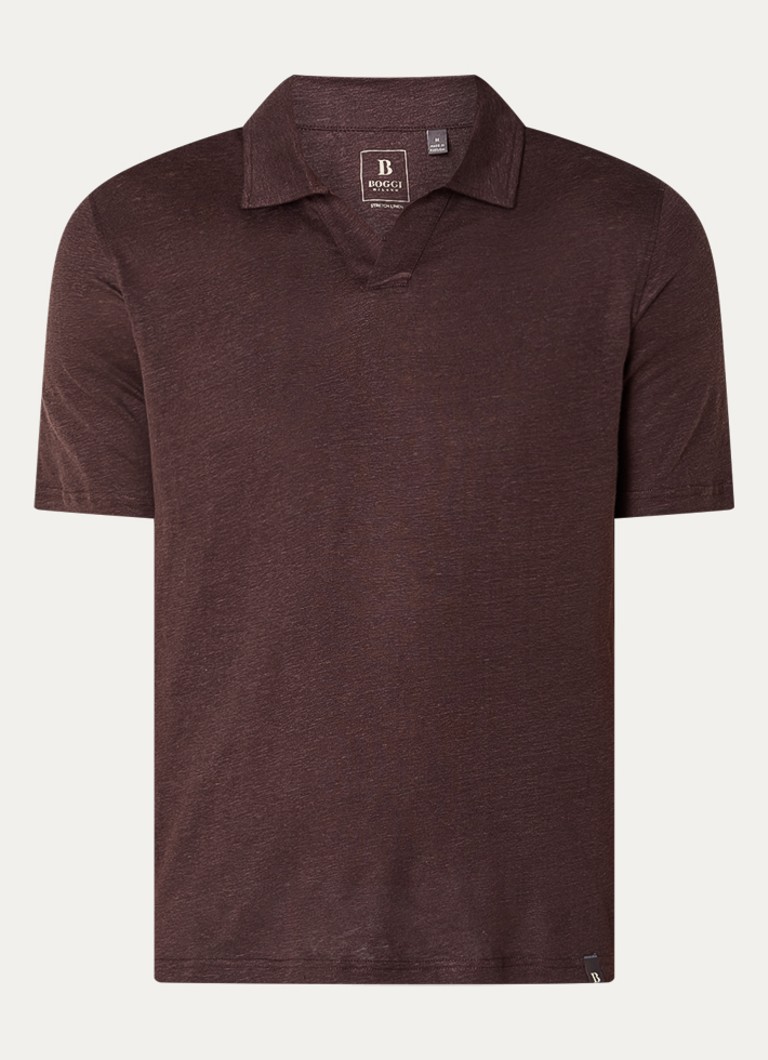 Boggi Milano Heren Regular fit polo in linnenblend met stretch in de kleur Donkerbruin