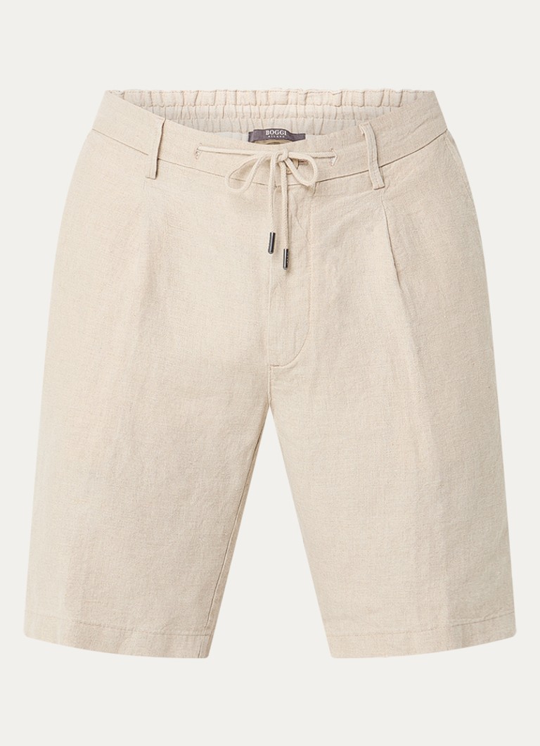 Boggi Milano Heren Straight fit korte broek van linnen met steekzakken in de kleur Beige