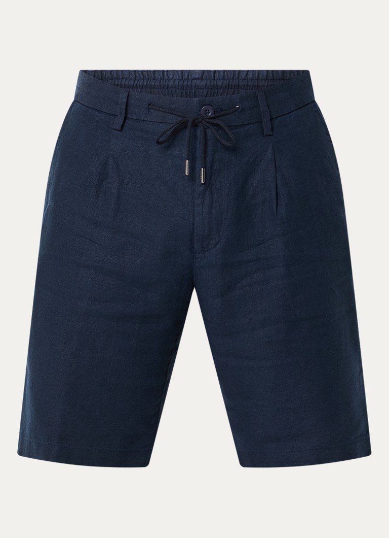 Boggi Milano Heren Straight fit korte broek van linnen met steekzakken in de kleur Donkerblauw