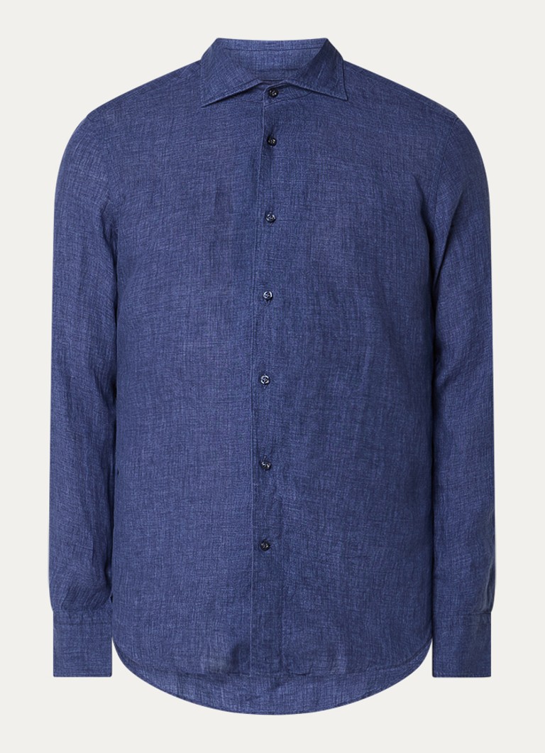 Boggi Milano Heren Regular fit overhemd van linnen in de kleur Donkerblauw
