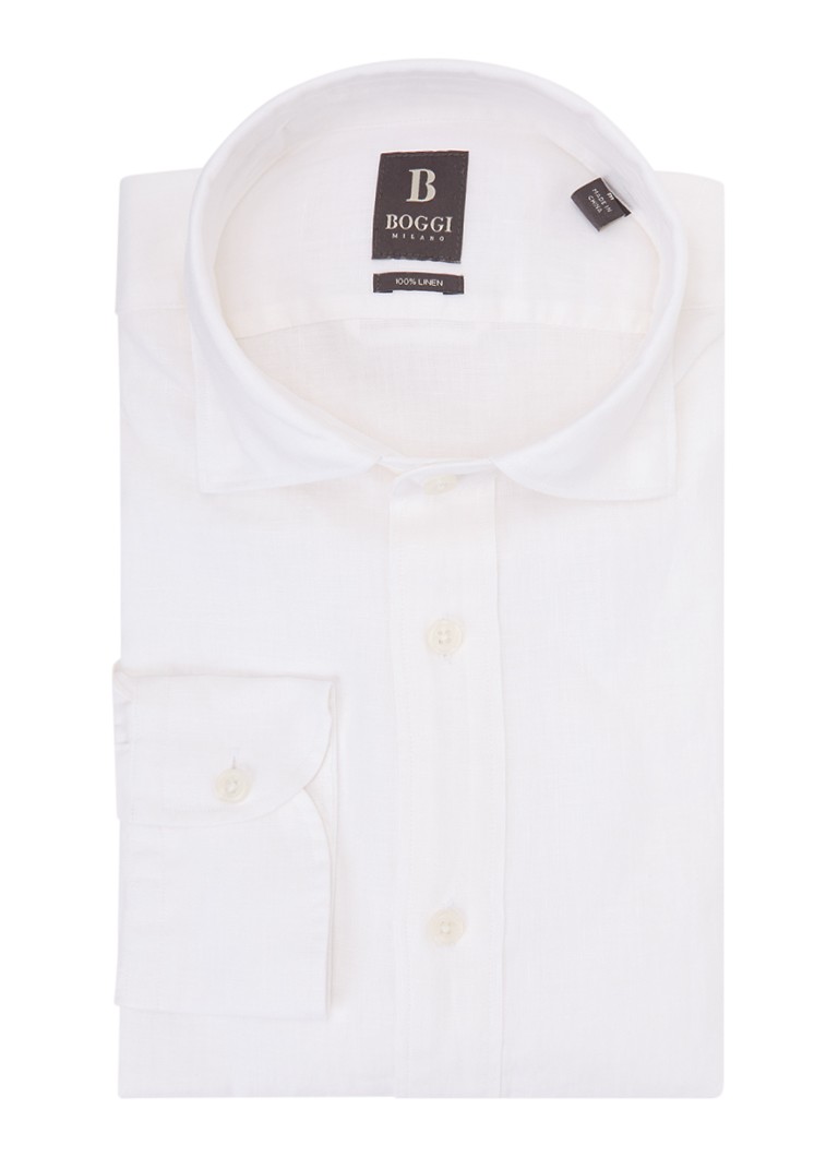 Boggi Milano Heren Regular fit overhemd van linnen in de kleur Wit