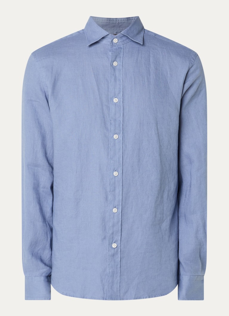 Boggi Milano Heren Regular fit overhemd van linnen in de kleur Blauw