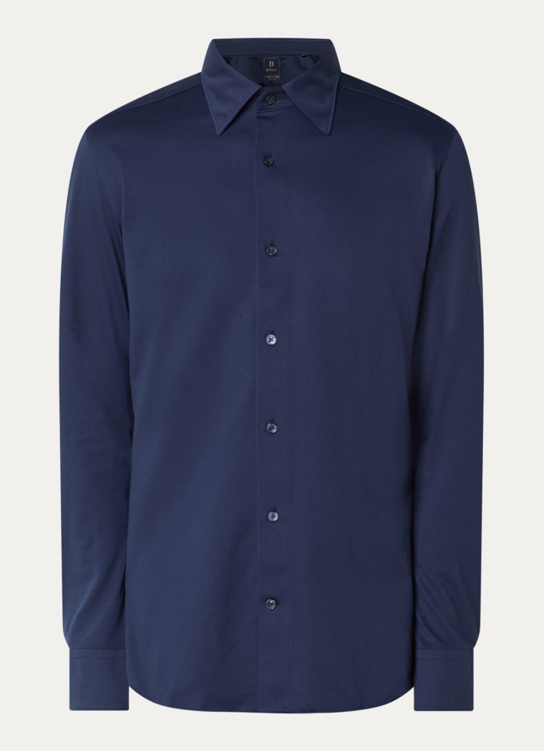 Boggi Milano Heren Regular fit overhemd met stretch in de kleur Donkerblauw
