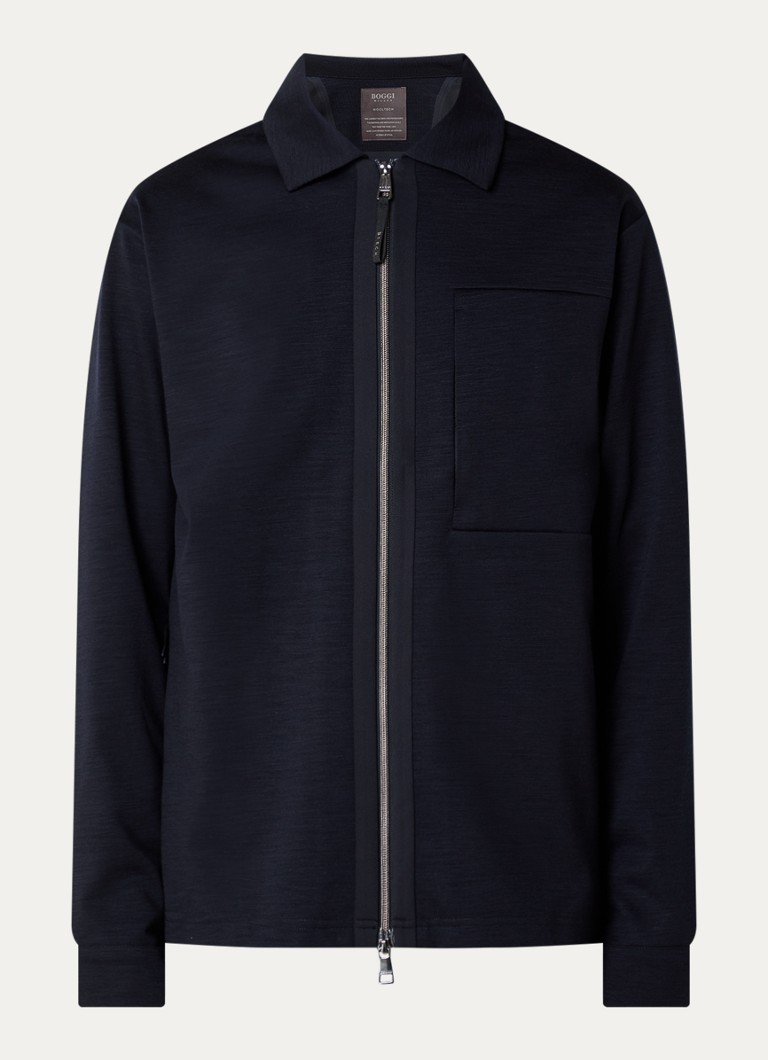Boggi Milano Heren Regular fit overshirt van wol in de kleur Donkerblauw