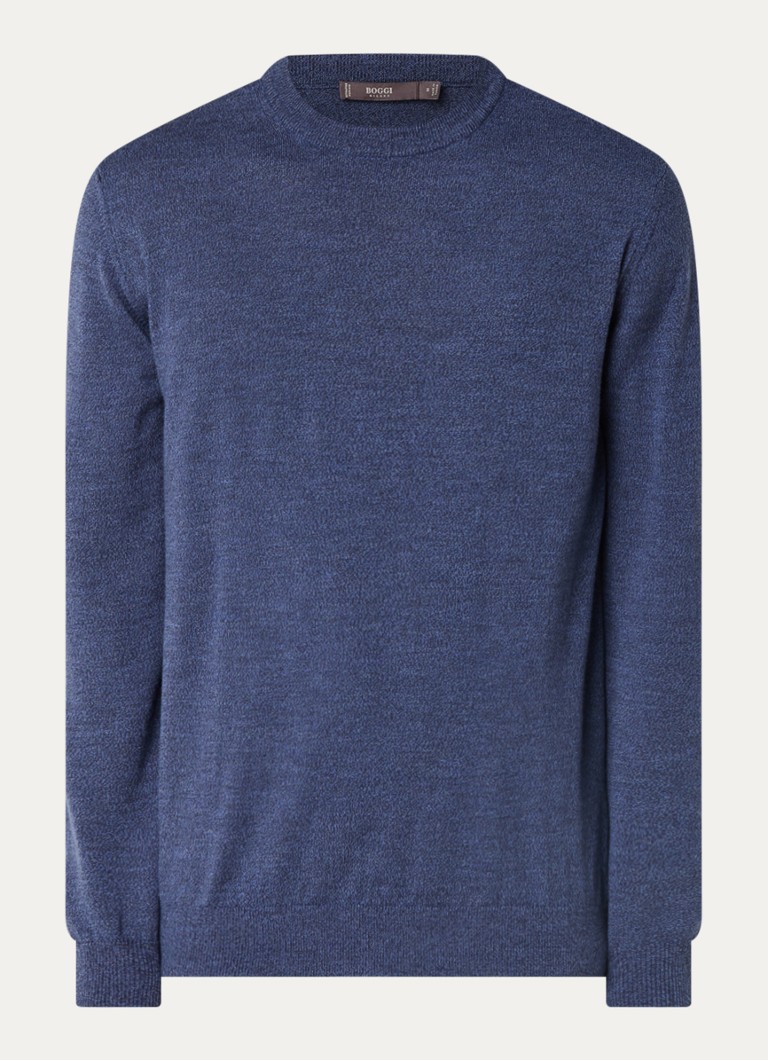 Boggi Milano Heren Fijngebreide pullover van wol met ronde hals in de kleur Kobaltblauw