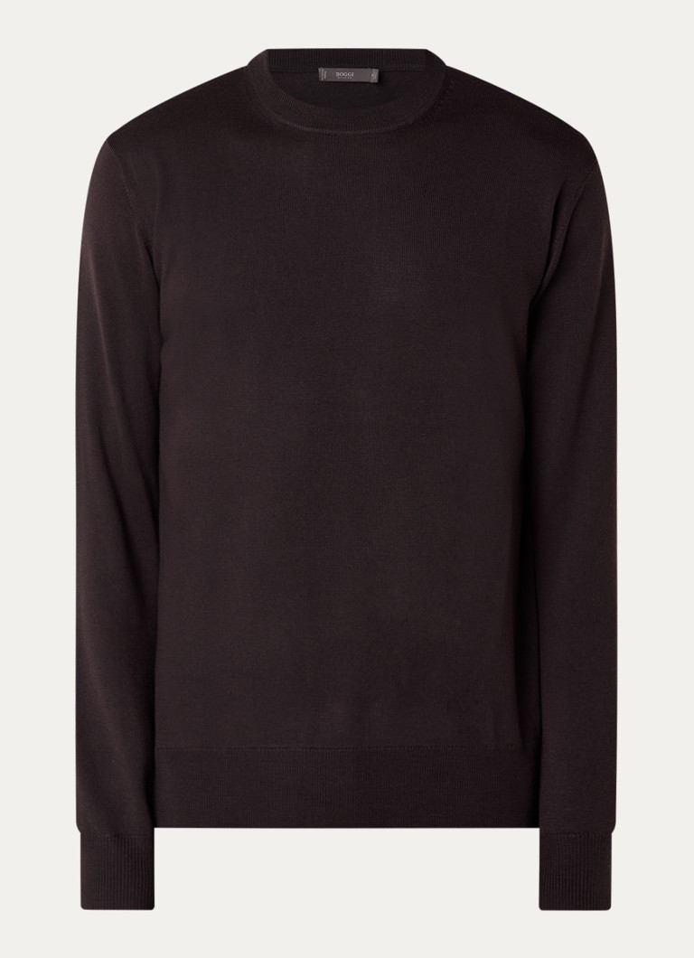 Boggi Milano Heren Fijngebreide pullover van wol in de kleur Donkerbruin
