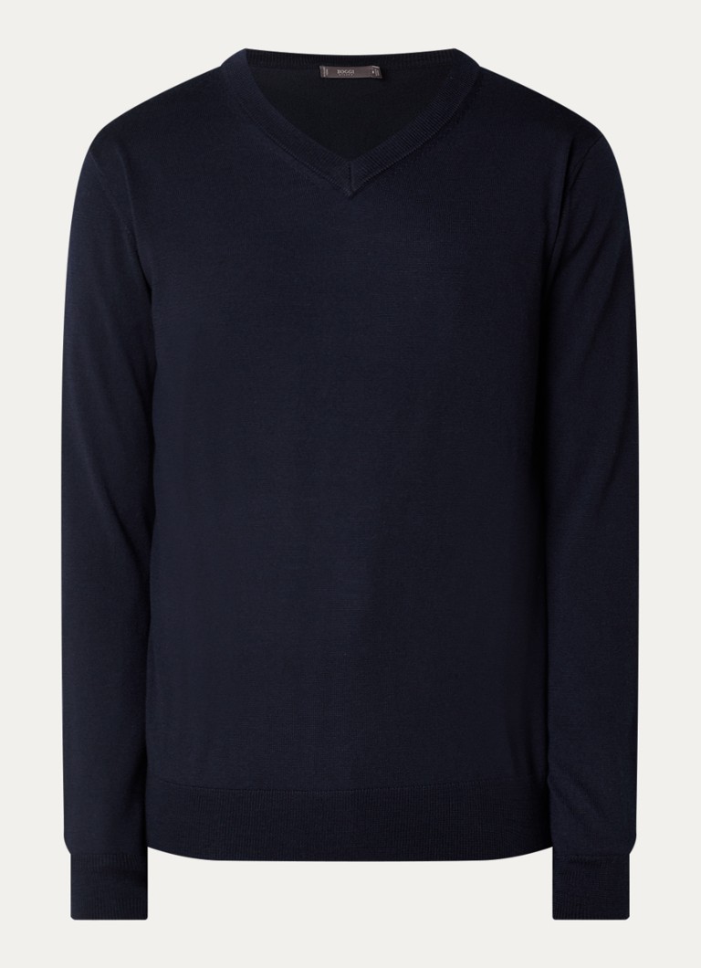 Boggi Milano Heren Fijngebreide pullover van wol in de kleur Donkerblauw